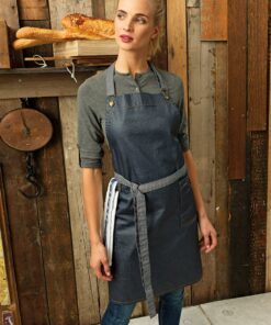 District Waxed Look Denim Bib Apron