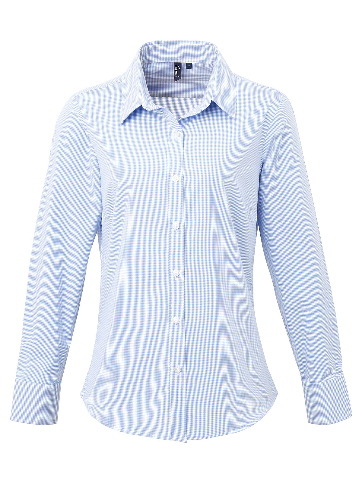 Women Long Sleeve Microcheck Gingham Shirt