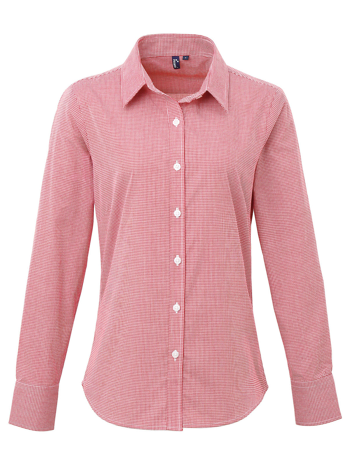 Women Long Sleeve Microcheck Gingham Shirt